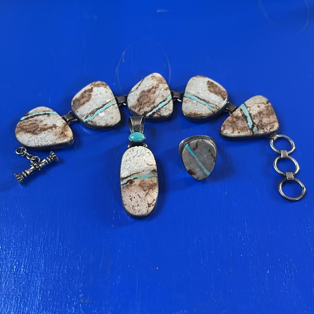 Vintage Navajo Royston Boulder Ribbon Turquoise Sterling Silver by Mike Smith - Picture 1 of 16